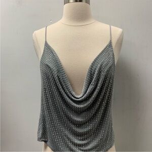 ZARA SHINY TULLE TOP - DARK GREY